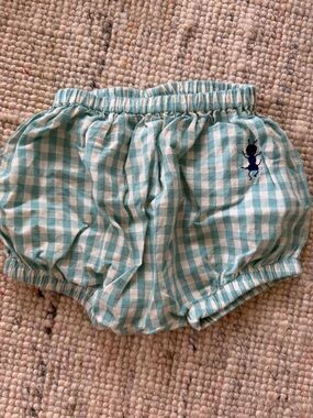 Bobo Choses Aqua Gingham Bloomers with Embroidered Beetle